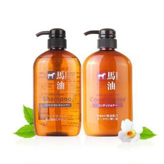 KUMANO COSMETICS熊野油脂无硅马油洗发水+护发素 600毫升/瓶 2瓶装
